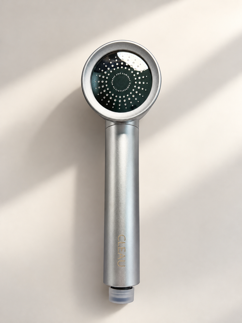 CLEAU Filtered Shower Head Activated Carbon Filter with Collagen + Hyaluronic Acid – Chrome